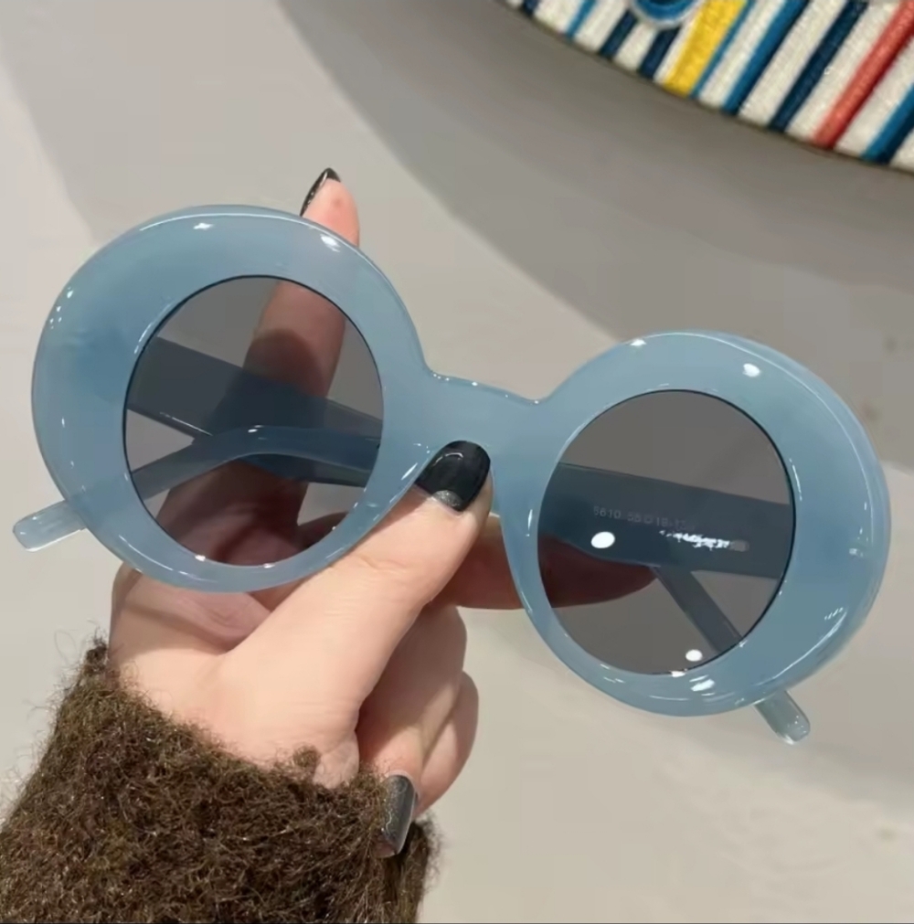 High Quality Oversized Chunky Unisex Retro Round Blue Sunglasses